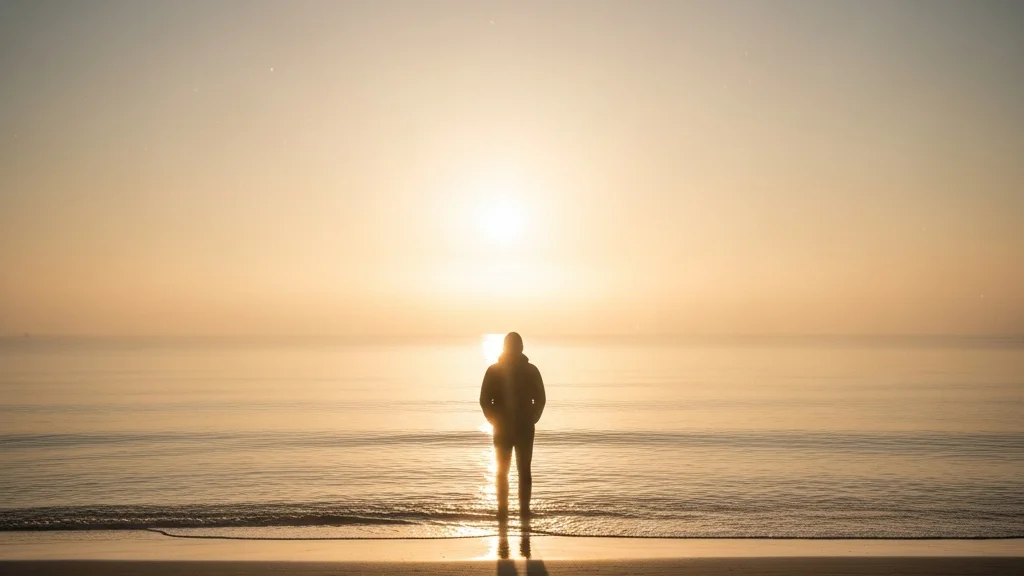 Zeit des Erwachsenwerdens – Symbolbild: Mensch am Strand bei Sonnenaufgang